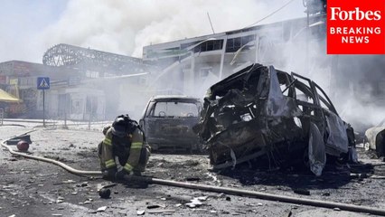 First Responders Rush To The Scene In Druzhkivka, Ukraine, Following Russian Bombardment