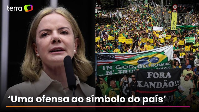 Gleisi Hoffmann chama de escárnio bandeiras do Brasil em atos pró-Bolsonaro: ‘Nunca foram patriotas’