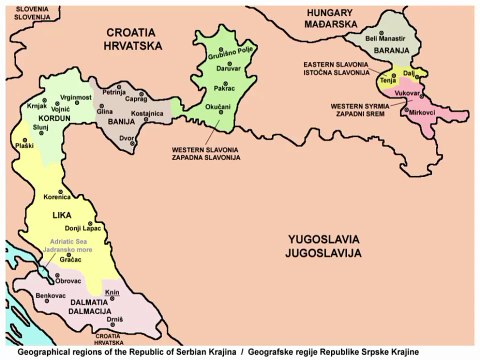 Map of Republic of Serbian Krajina. Peta Republik Krajina Serbia. Republic of Serbian Krajina Map. Karta Republike Srpske Krajine. Карта Републике Српске Крајине. Carte de la République serbe de Krajina. Mapa da República da Krajina Sérvia.セルビア・クライナ共和国の地図