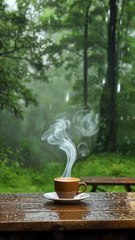 Morning,rain cup of tea with nature