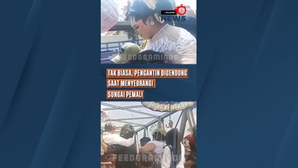 Tak Biasa, Pengantin Digendong Saat Menyebrangi Sungai Pemali