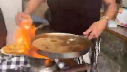Mom makes 'Crêpes Flambées' and sets the kitchen table on fire twice