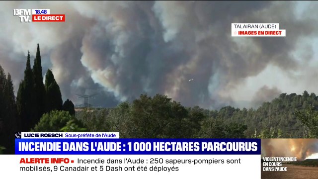 Incendie dans l'Aude: Les 250 sapeurs-pompiers sur place, vont recevoir le renfort de 400 personnes qui sont en train de se déployer , annonce Lucie Roesch, sous-préfète de l'Aude