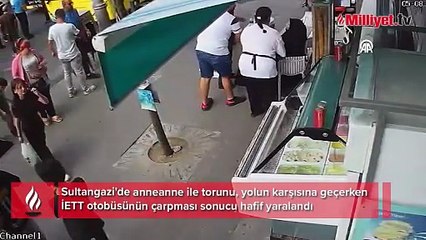 Sultangazi'de İETT otobüsünün anneanne ile torununa çarpma anı güvenlik kamerasında