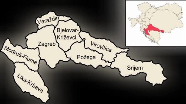 Map of Kingdom of Croatia-Slavonia. Peta Kerajaan Kroasia-Slavonia. Kingdom of Croatia-Slavonia Map. Karte des Königreichs Kroatien-Slawonien. Karta Kraljevine Hrvatske i Slavonije. Horvát-Szlavónia Királyság térképe. Carte du Royaume de Croatie-Slavonie