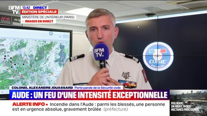 Incendie dans l'Aude: "On est vraiment sur un feu énorme, avec cette difficulté d'extinction", assure le colonel Alexandre Jouassard, porte-parole de la Sécurité civile