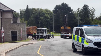 Police close road at Noble’s Hospital following a HGV crash