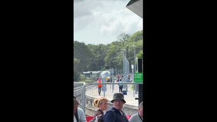 Visitors arrive at Newquay Train Station for Boardmasters