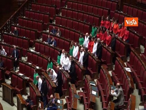 Deputati M5S vestiti con colori bandiera palestinese in Aula per chiedere riconoscimento Palestina