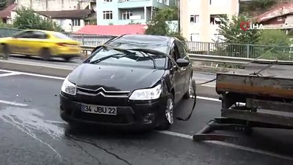 Sarıyer’de refüje çarpan araç takla attı: Sürücü yaralandı