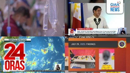 24 Oras: (Part 2) LPA sa labas ng PAR, bagyo na; DOJ, hihingi ng tulong sa mga eksperto ng UP at Japan para sa DNA testing ng bungo na nakuha sa Taal Lake; komento ni PBBM sa pag-archive sa impeachment complaint; dumaraming kaso ng leptospirosis, atbp.
