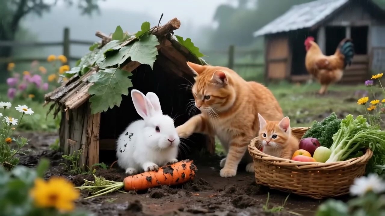 Ginger and Mama Cat Rescue an Abandoned Bunny Who Finally Feels a Mother's Love Again