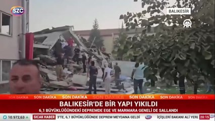 Balıkesir'deki depremde bir bina yıkıldı