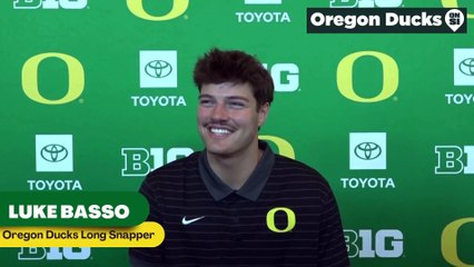 Oregon ducks long snapper Luke Basso discusses how the special teams room has been looking
