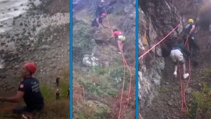 Kayalıklarda mahsur kalan 4 kişiyi ekipler kurtardı