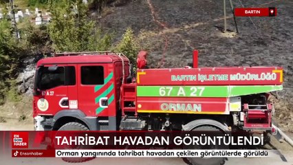 Bartın'da yangının yol açtığı tahribat havadan görüntülendi