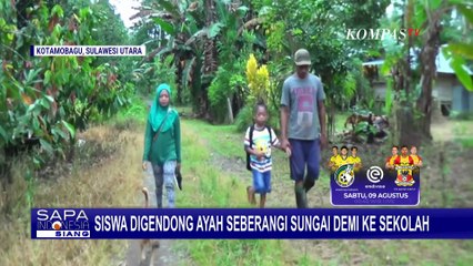 Demi Sekolah, Siswa SD Negeri 4 Motoboi Digendong Ayah Seberangi Sungai Ongkak