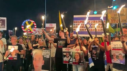 Protesta ante la oficina de Netanyahu pide el fin de la expansión de la ofensiva en la Franja