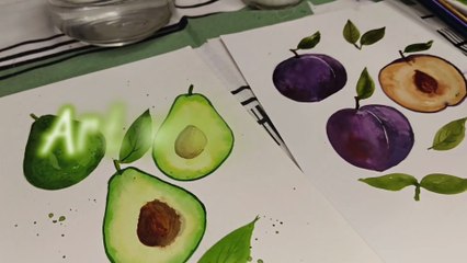 "How to Paint Avocado & Plum in Watercolor | Easy Fruit Painting Tutorial"