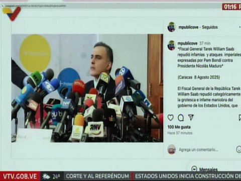 Fiscal Saab rechaza declaraciones de la fiscal general de EE. UU. Pam Bondi contra el pdte. Maduro