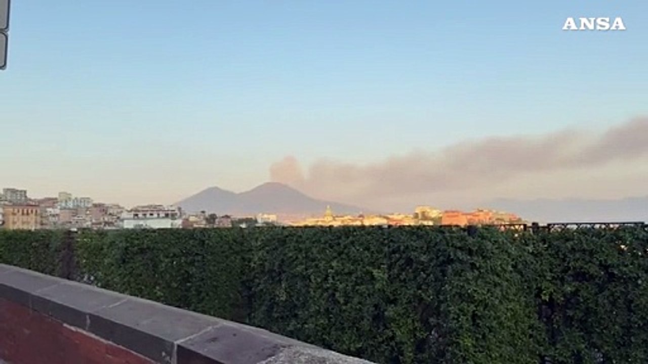 Fiamme sul Vesuvio, colonna di fumo visibile anche da Napoli