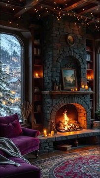 Winter Resort Cabin with Fireplace, Snowy Mountain Views & Cozy Camping Vibes.
