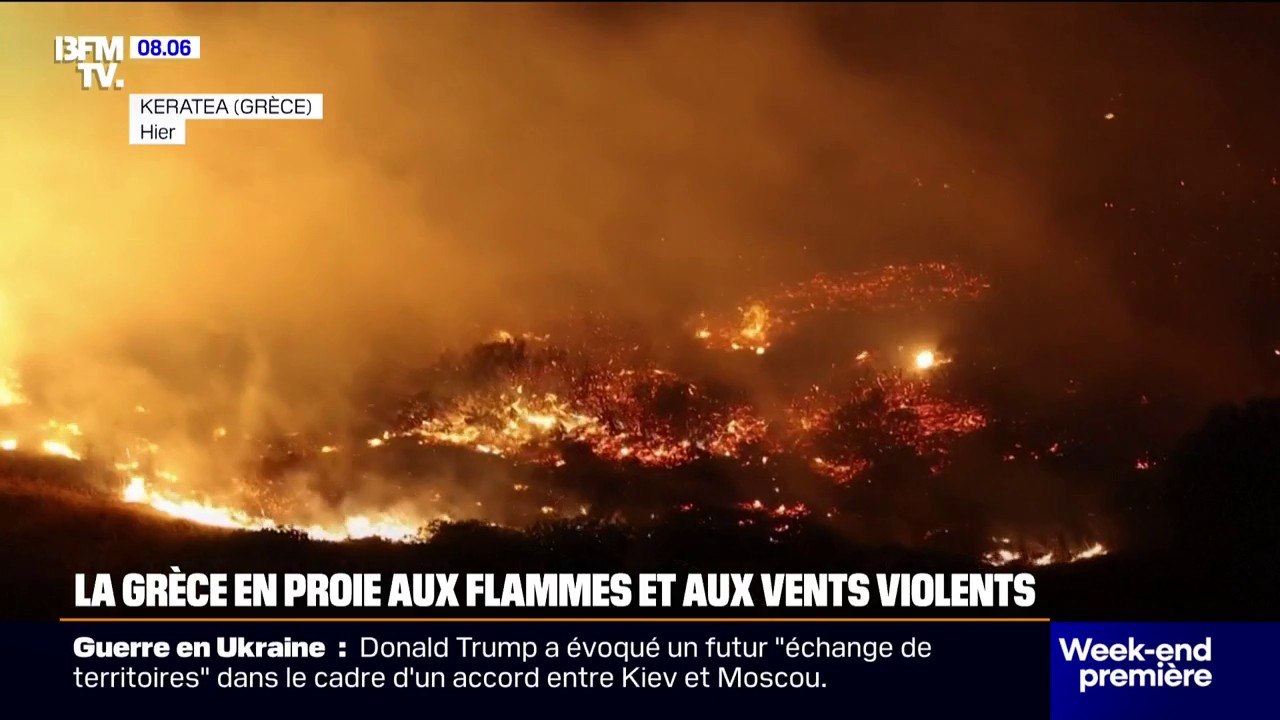 Grèce: les images impressionnantes des incendies et vents violents qui ravagent Keratea, la population appelée à évacuer