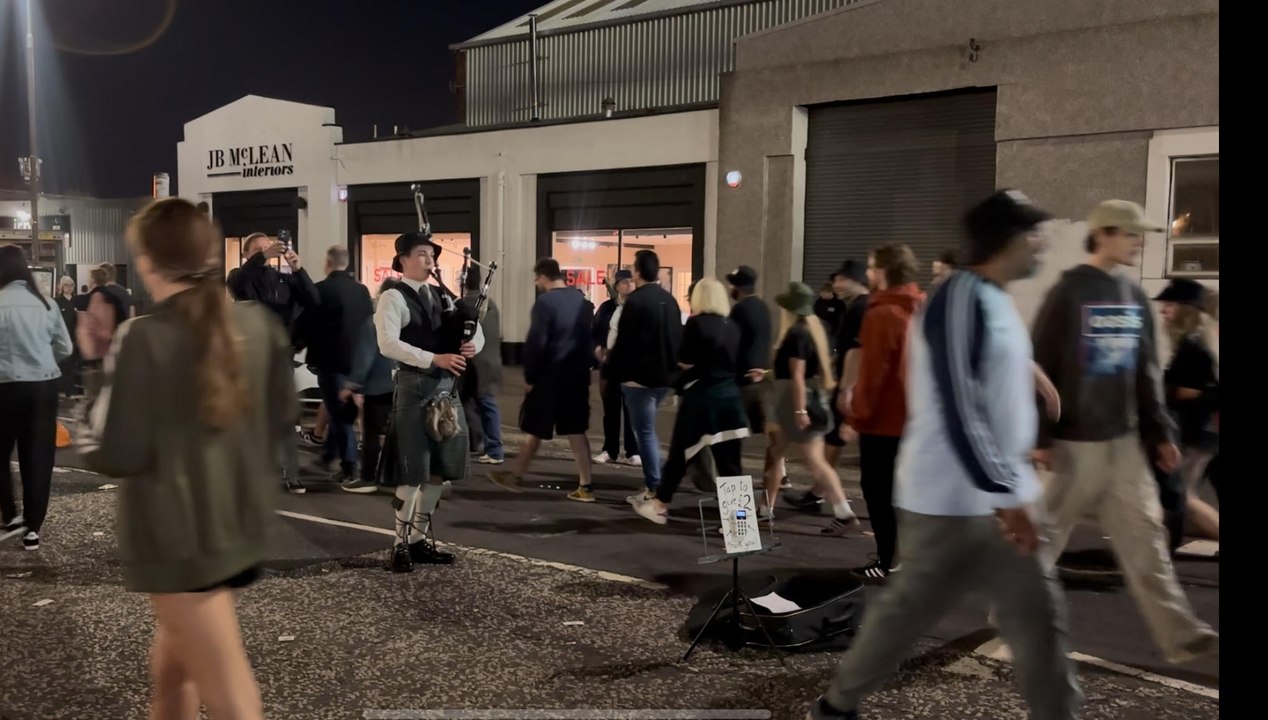 Watch as young bagpiper plays Oasis songs for crowds leaving Murrayfield