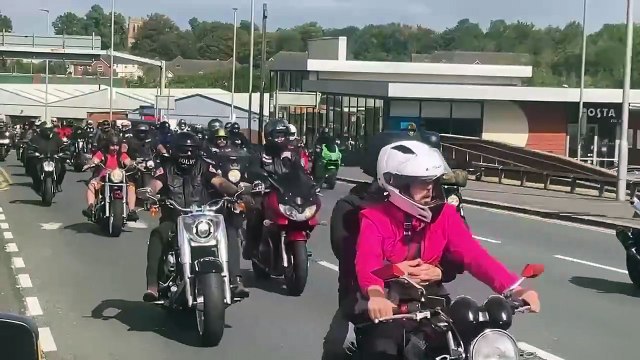 Spectacular sight of hundreds of Ride for Ryan bikers riding through Stourbridge