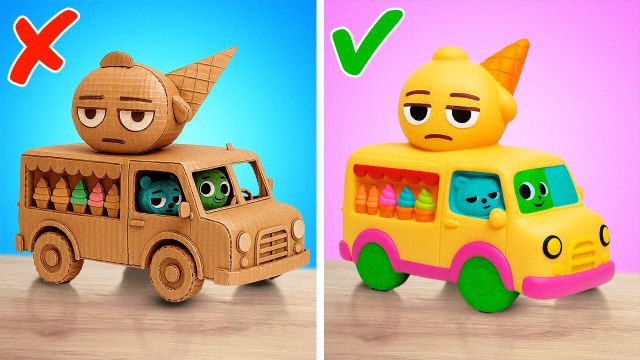 Cardboard vs Squishy Ice Cream Truck!🍦📦 Crazy DIY Crafts & FUN IRL Challenge!