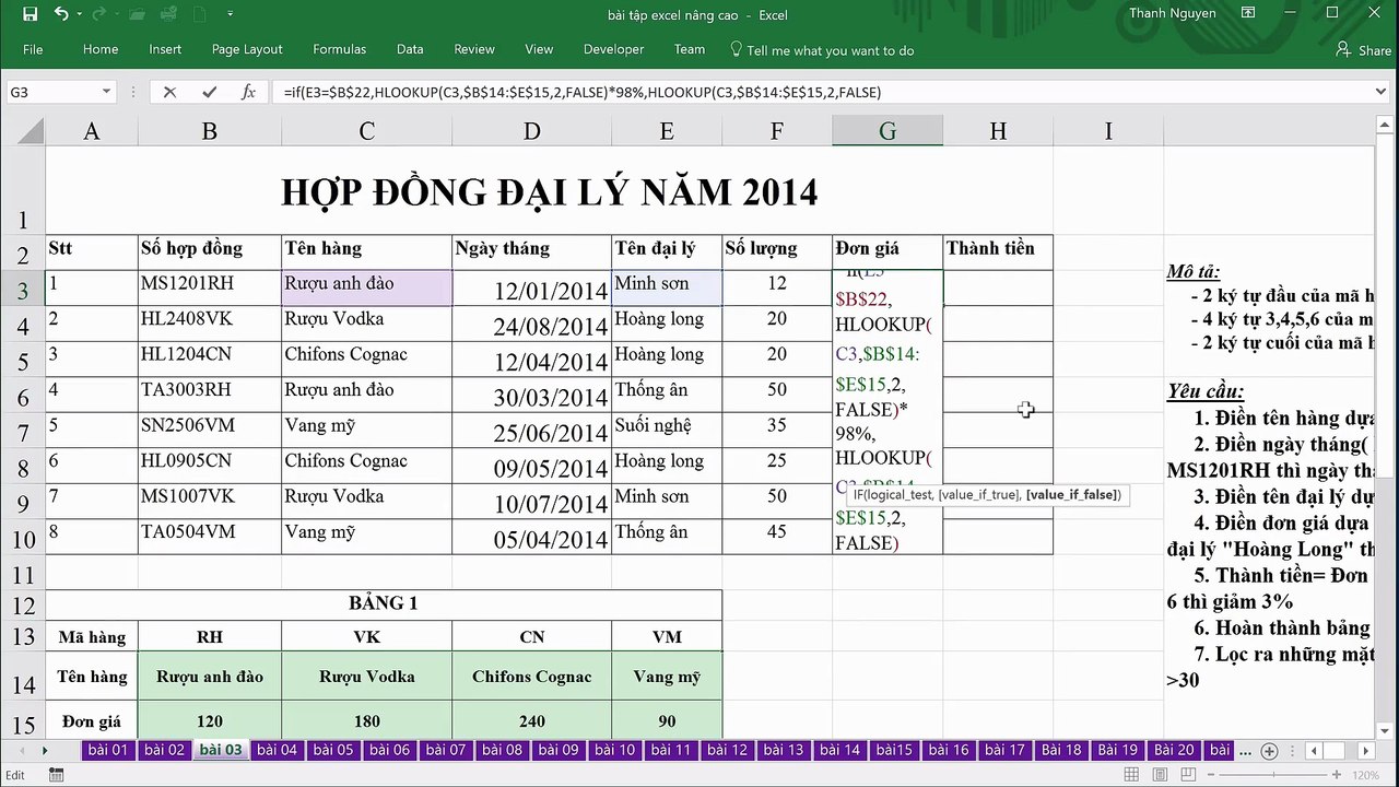 Bài 05. Chuyên đề III - HLOOKUP, VLOOKUP, RIGHT, LEFT, MID, IF,SUMIF, Lọc dữ liệu - phần 2