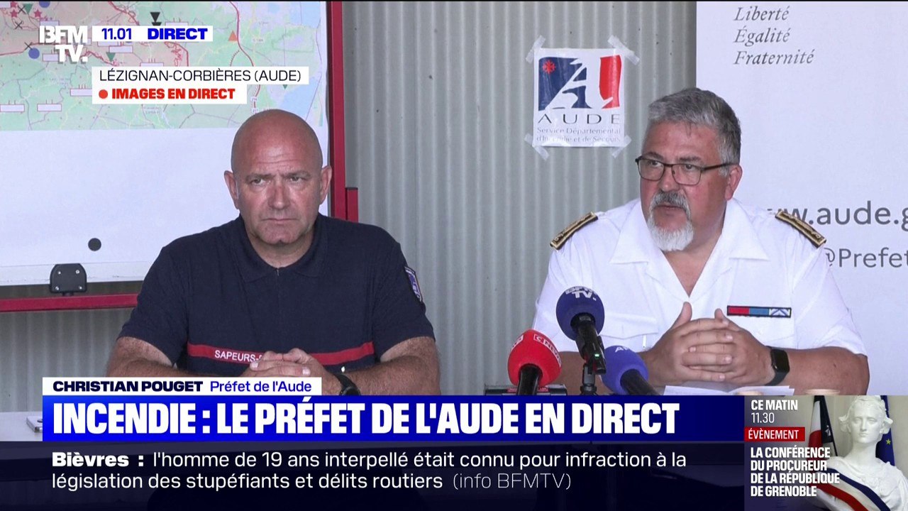 Incendie dans l'Aude: "Une journée qui est compliquée (...) il y a toujours 90 km de lisière à traiter" déclare le préfet Christian Pouget