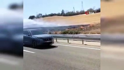 Tekirdağ’da LPG’li otomobil alevlere teslim oldu, yangın tarlaya sıçradı