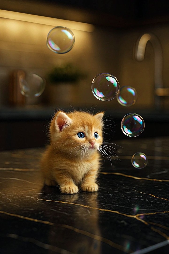 ⁣tiny kitten with bubbles #cat #kitten