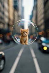 A Tiny Kitten Trapped in a Bubble Floating Through the City #cat #cats #catshorts #kitten #aishorts