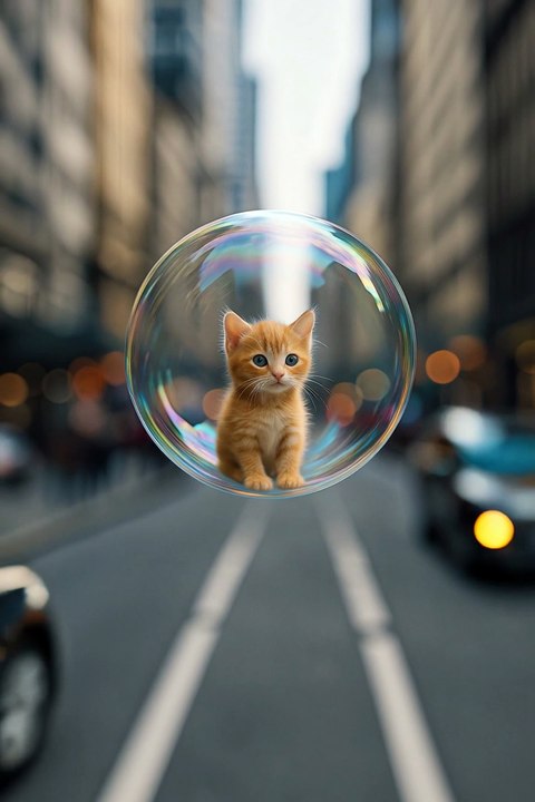 A Tiny Kitten Trapped in a Bubble Floating Through the City #cat #cats #catshorts #kitten #aishorts