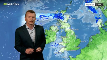 Met Office Monday morning weather forecast 11/08/2025. - thumbnail