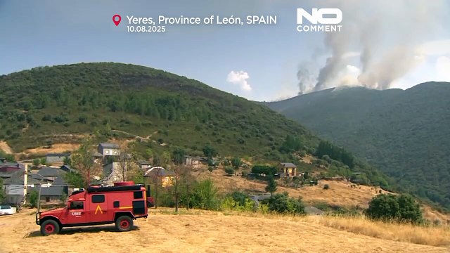 Vento e calor intensificam incêndios florestais na província espanhola de Leão