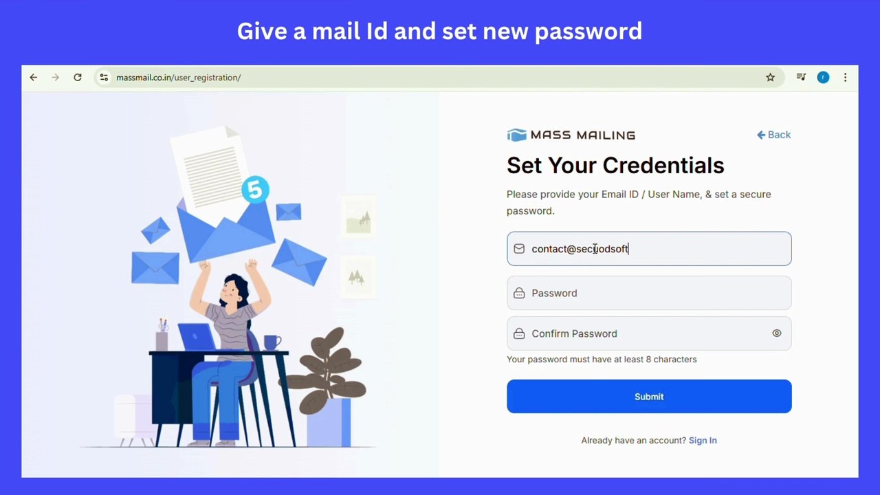 How to create an account on TCube Mass Mail?