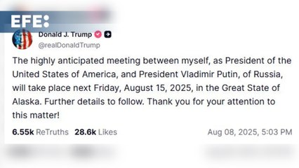 Trump se reunirá con Putin en Alaska el 15 de agosto