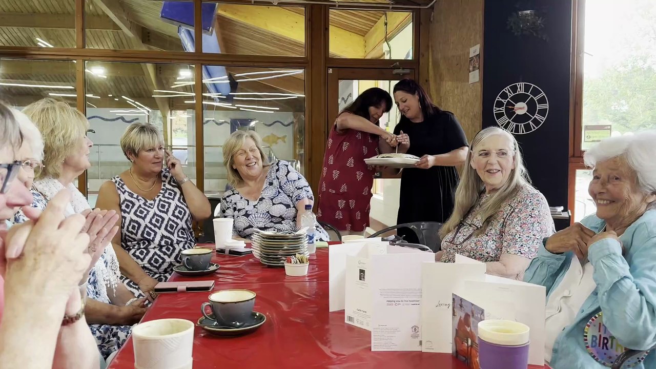 Singing Happy Birthday to Brenda Fletcher, 95, at Lords Meadow Leisure Centre, video Alan Quick IMG_8609
