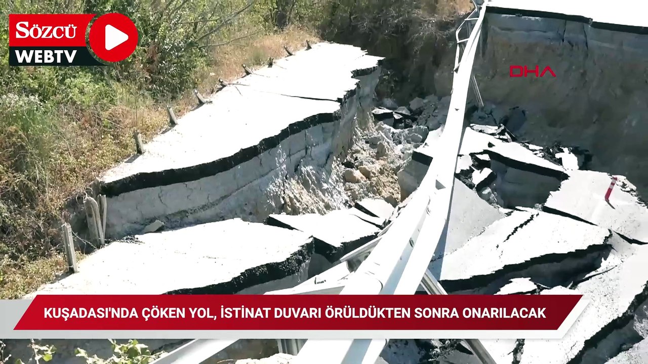 Kuşadası'nda çöken yol, istinat duvarı örüldükten sonra onarılacak