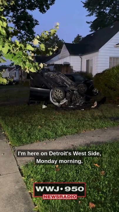 Kia slams into house, flips on Detroit west side
