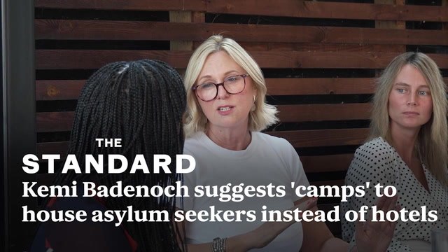 Kemi Badenoch suggests 'camps' to house asylum seekers instead of hotels in visit to Epping