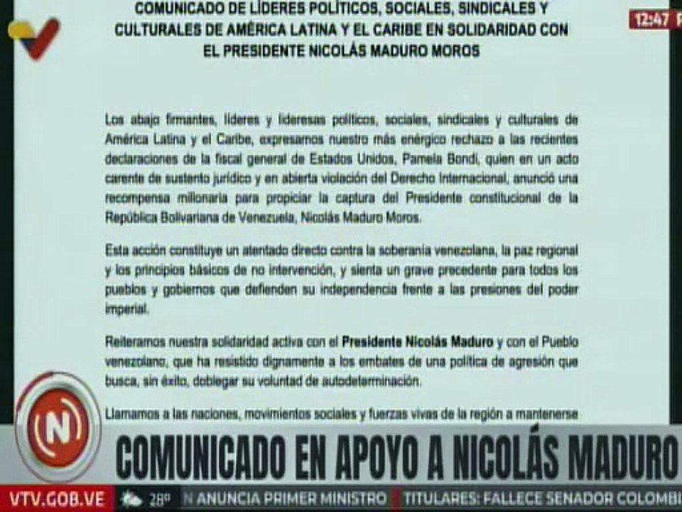 Líderes Políticos, Sociales y Culturales de América Latina y El Caribe respaldan al pdte. Maduro