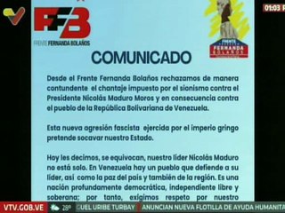 Frente Fernanda Bolaños rechaza agresión fascista del imperio de EE. UU. contra Venezuela