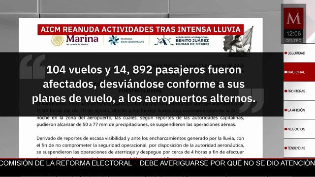 AICM reanuda operaciones luego de tormenta e inundaciones en CdMx