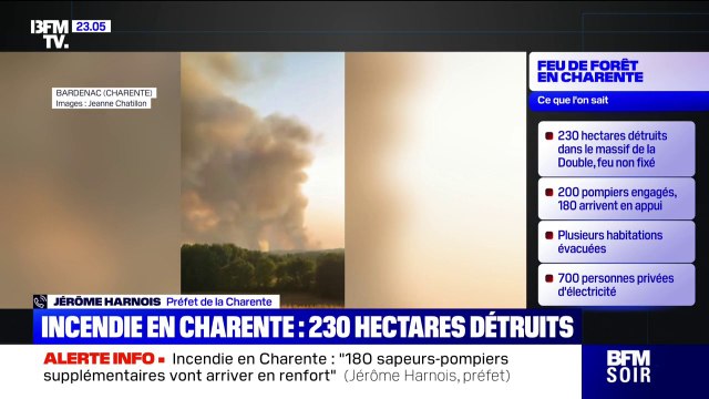 Incendie en Charente: Jérôme Harnois, préfet de la Charente, annonce qu'une cinquantaine de personnes ont été évacuées de manière préventive, avec l'aide de la gendarmerie