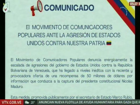 Movimiento de Comunicadores Populares denuncia las nuevas agresiones de EE.UU. contra de Venezuela