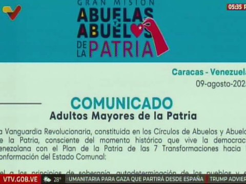 Gran Misión Abuelos y Abuelas de la Patria rechaza las recientes declaraciones del gobierno de EE.UU.